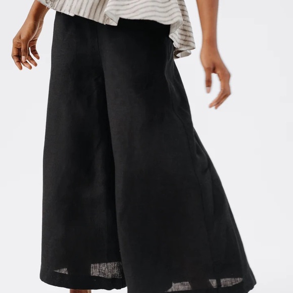 Black Herringbone Charlotte Linen Trousersrs - Picture 2 of 5